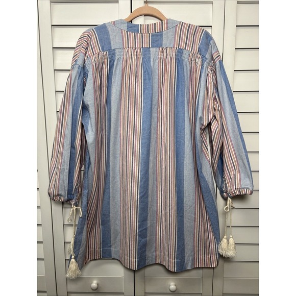 LIV Los Angeles Striped Boho Beach Tassel Cotton Tunic Cover Up Size Large - Picture 9 of 10